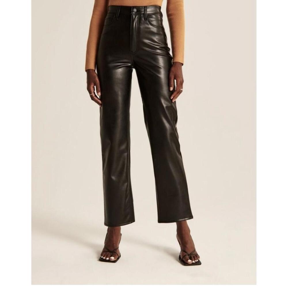 Abercrombie | Vegan Leather Ankle Straight Ultra High Rise Black Pants Sz 26 (2)